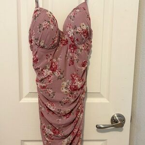 Floral Pink Ruched Dress